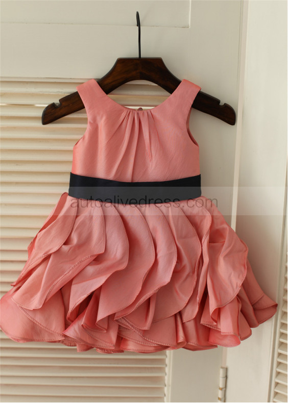 Coral Taffeta Ruffle Skirt Flower Girl Dress